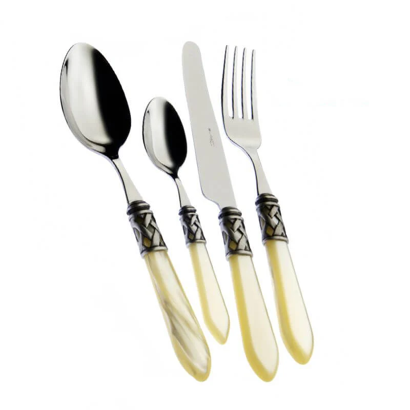 Aladdin Servizio Posate Ghiera Argentata Acciaio Inox e Acrilico - Set 24 Pz