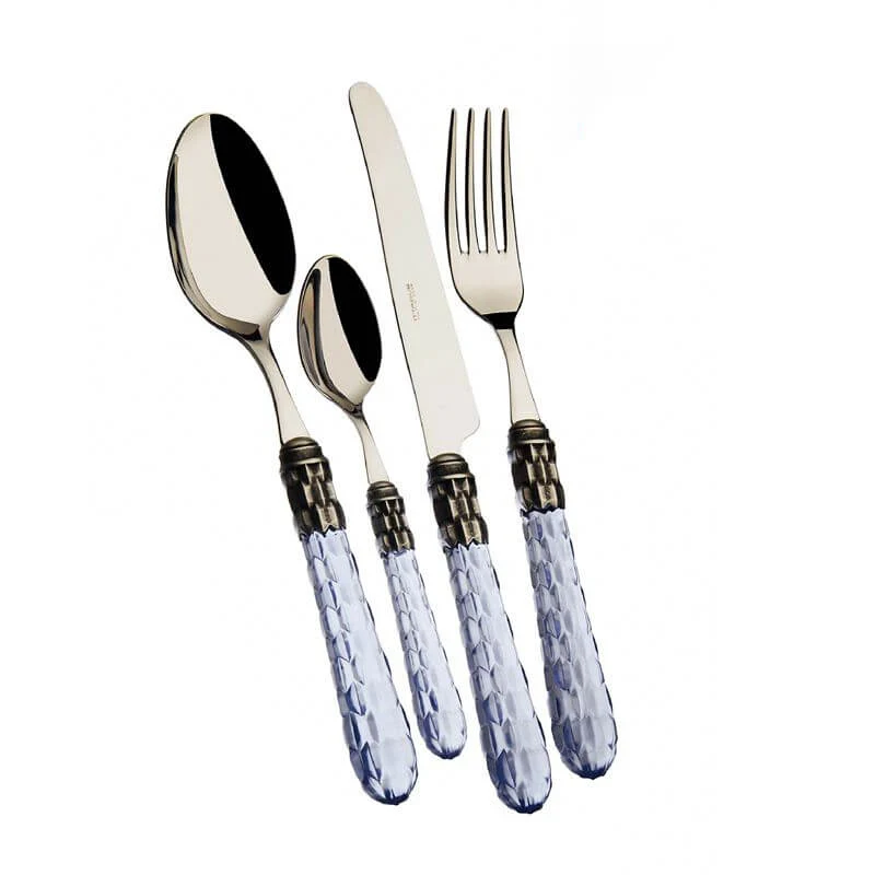 Cristallo Servizio Posate Ghiera Argentata Acciaio Inox - Set 24 Pz