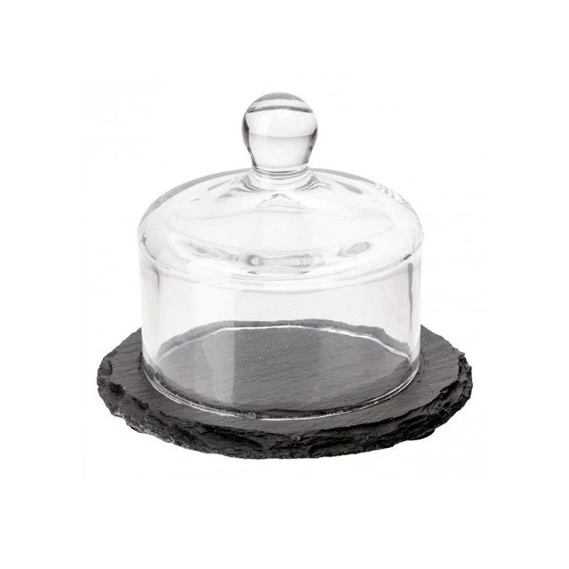 10.5 cm - Piatto Presentazione In Ardesia Con Cloche In Vetro