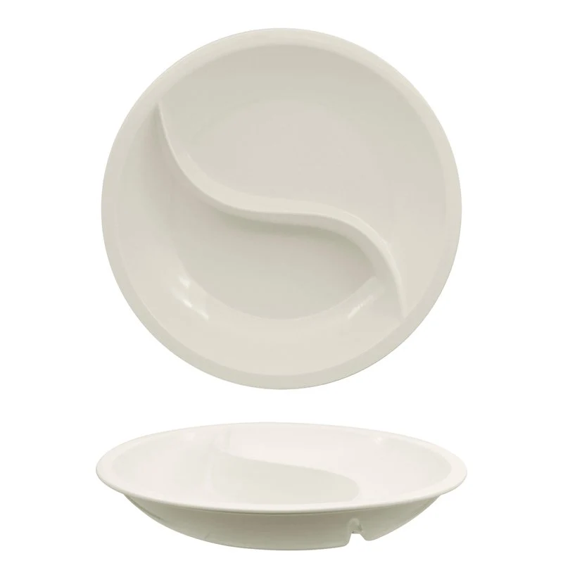34 cm - Buffet Piatto Vassoio Doppio Scomparto In Porcellana - Set 4 Pz