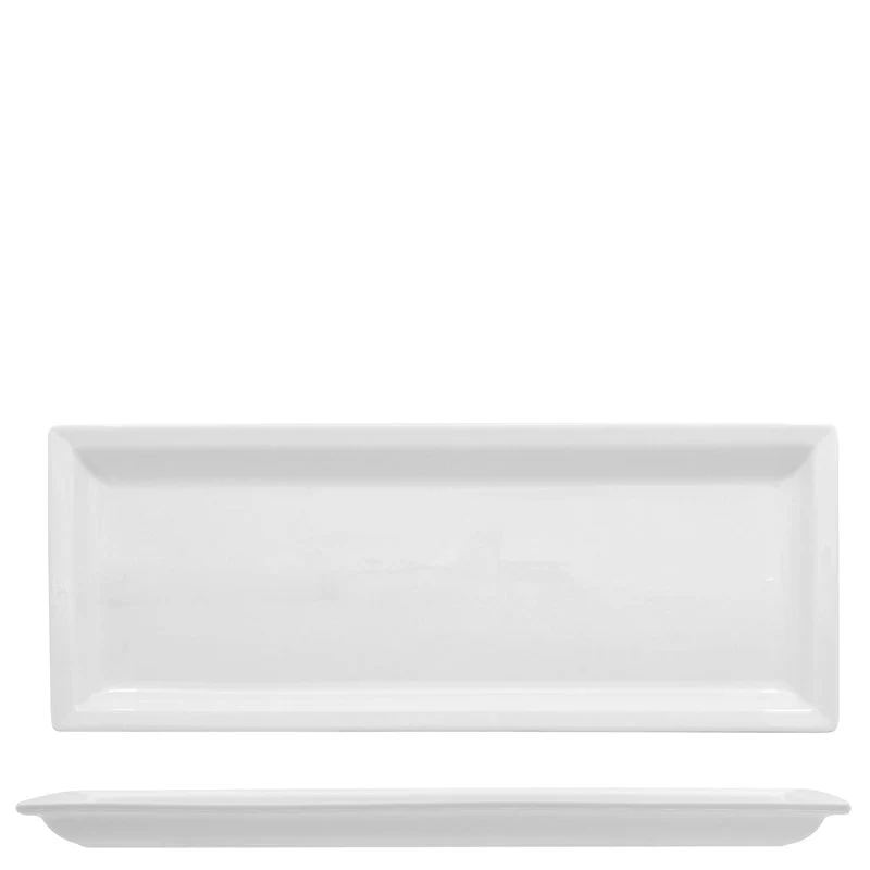 36x14 cm - Justwhite Piatto Presentazione Rettangolare In Porcellana - Set 4 Pz