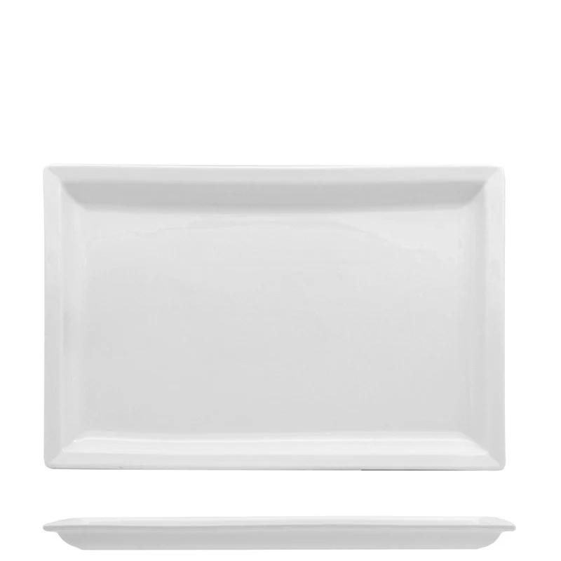 27x18 cm - Justwhite Piatto Presentazione Rettangolare In Porcellana - Set 4 Pz