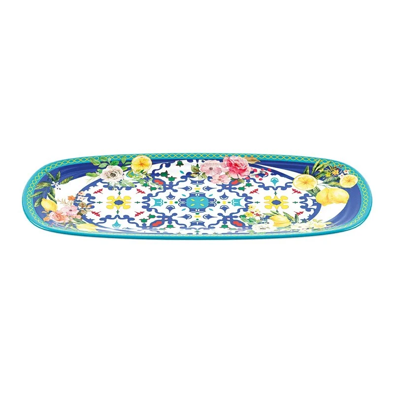 39x16 cm - Flower & Lemon Piatto Vassoio Rettangolare In Melamina - Set 2 Pz