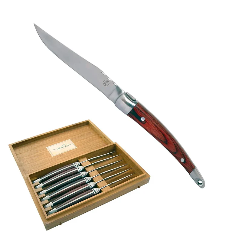 22 cm - Coltello Bistecca In Scatola Regalo In Acciaio Inox - Pakkawood - Set 6 Pz