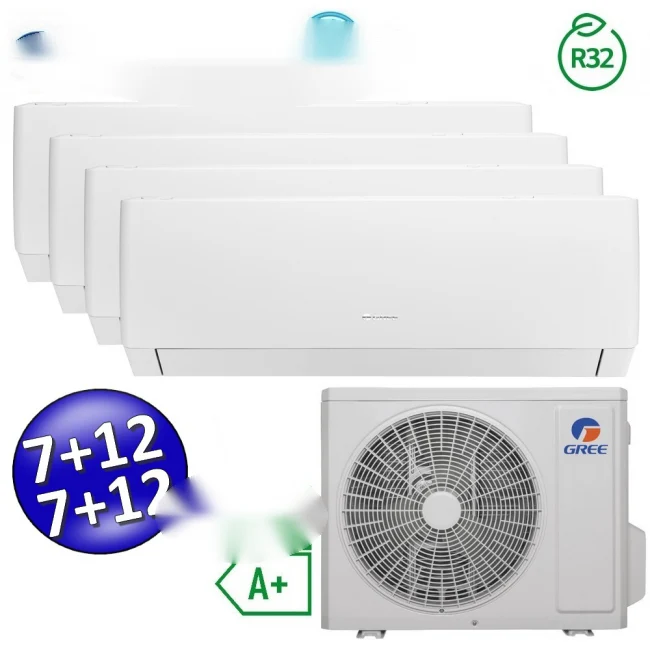 Climatisation inverseur PULAR quad split Wi-Fi 7+7+12+12 Btu GREE R32 classe A++/A+
