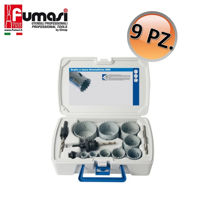 Coffret de scies cloches bimétalliques HSS - 9 diamètres avec pointe de centrage