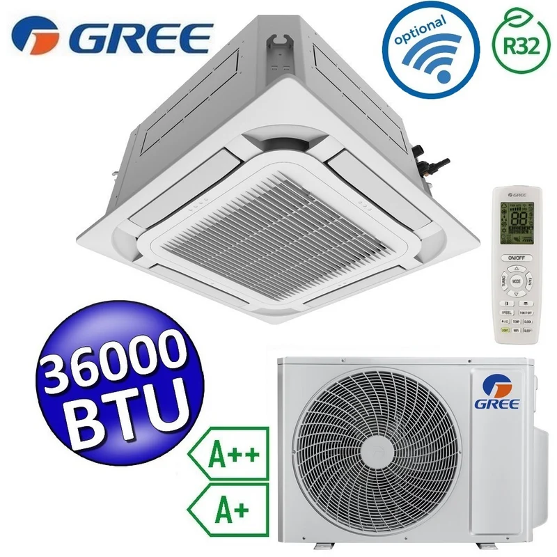 Climatiseur cassette Gree 36 000 BTU R32 à 8 voies - Télécommande et panneau de commande inclus - U-MATCH 6
