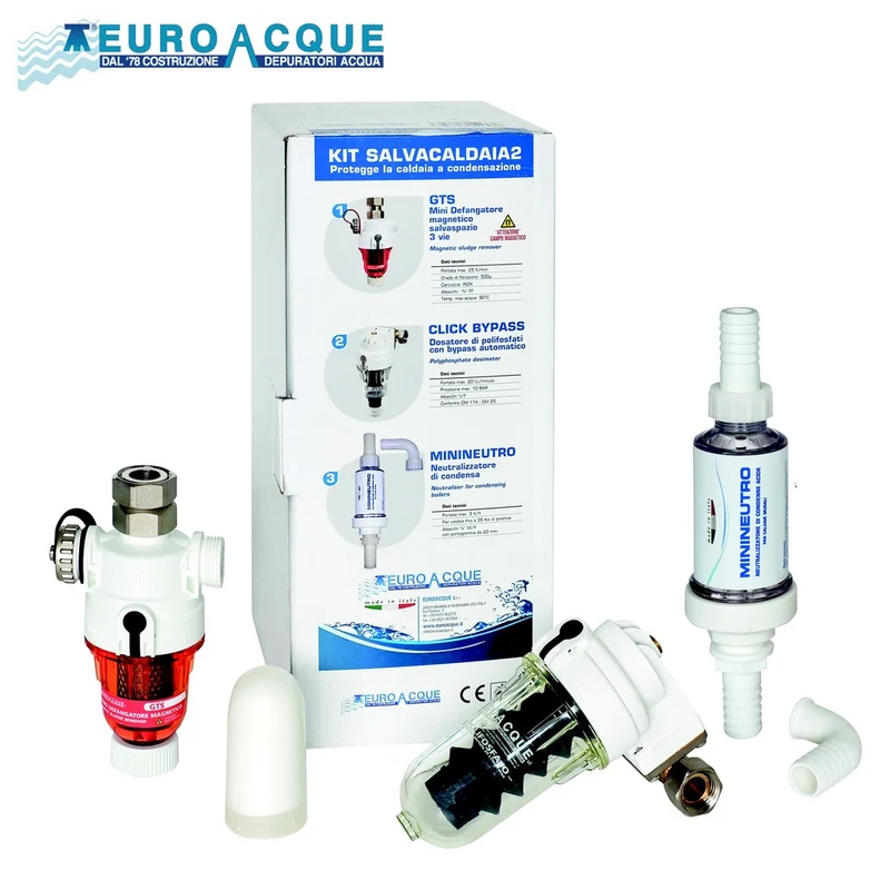 Kit de protection pour chaudière avec séparateur de saletés, filtre magnétique, distributeur et neutralisateur