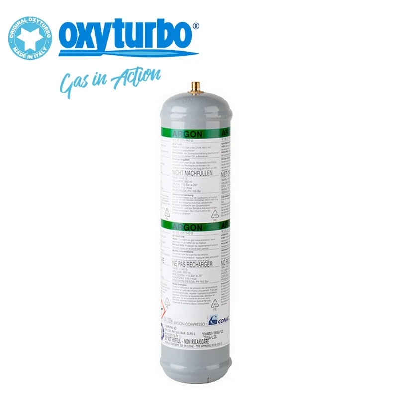 Bouteille d'argon jetable de 950 cm³ remplie à 110 bars pour MIGNON et MICRO