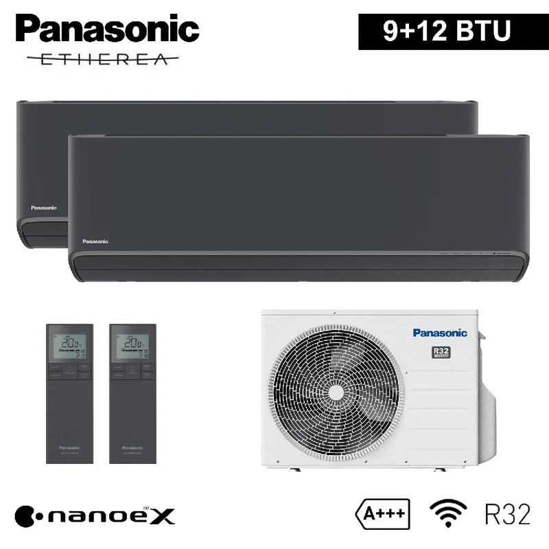 Climatiseur split double Panasonic ETHEREA GRIS GRAPHITE 9000+12000 BTU A+++ WIFI NanoeX