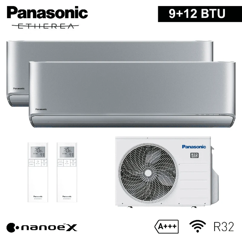 Climatiseur split bi-split ETHEREA SILVER Panasonic 9000+12000 BTU A+++ WIFI NanoeX