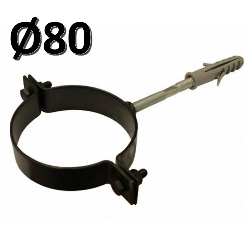 Collier en acier peint en noir pour tuyaux de POÊLES À PELLETS de Ø 80 mm