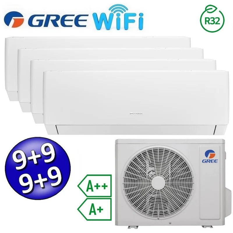 Climatiseur PULAR inverter, split Wi-Fi, 9+9+9+9 BTU, GREE R32, classe A++/A+
