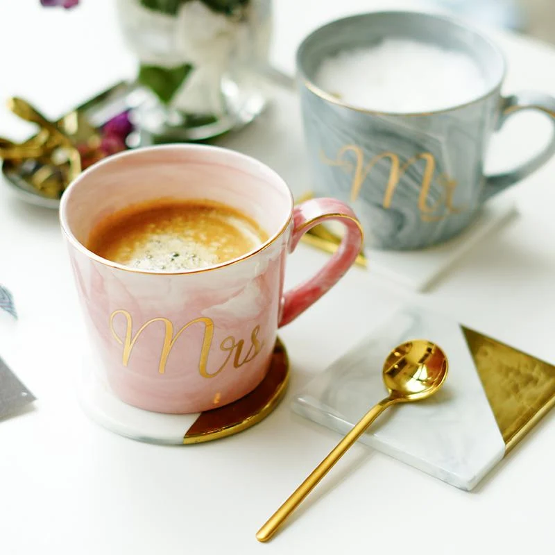 Mug Mr et Mrs en Porcelaine (style marbre)