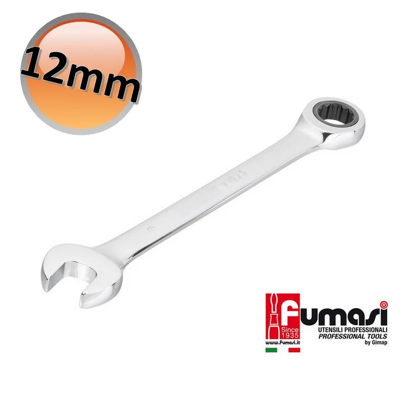Clé mixte à cliquet réversible de 12 mm en acier au chrome-vanadium, étoile anglaise