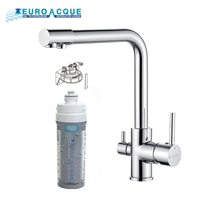 Kit de microfiltration pour eau potable de cuisine + robinet 3 voies RIVER ARGENTO Euroacque