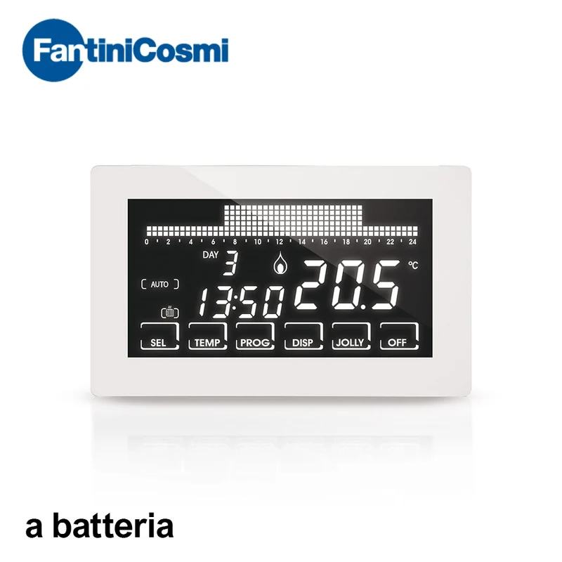 Chronothermostat Fantini Cosmi CH191B à écran tactile ultra-plat avec programmation hebdomadaire des piles