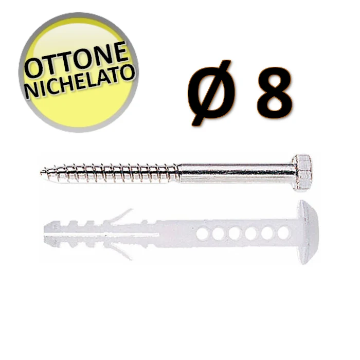 OTER - Lot de 4 vis de fixation M8x71 mm en laiton nickelé pour WC et bidet