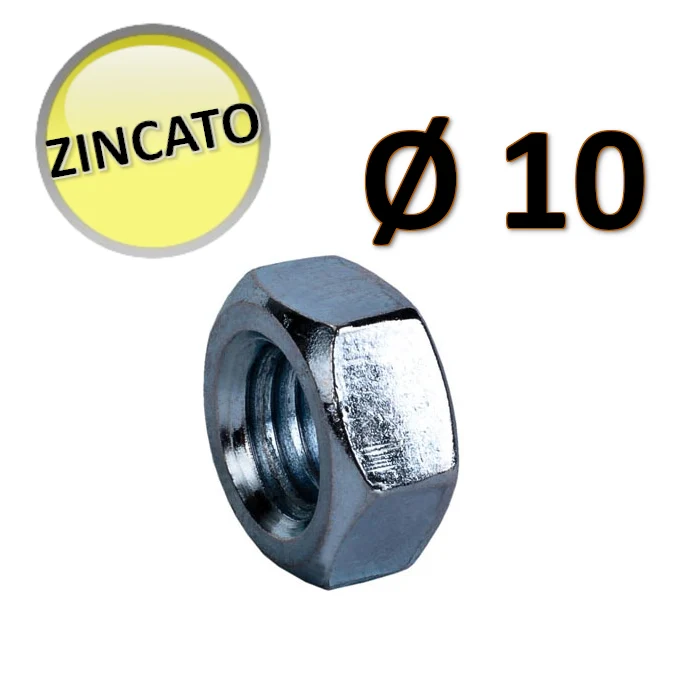 OTER - Écrou hexagonal M10 zingué - Lot de 10