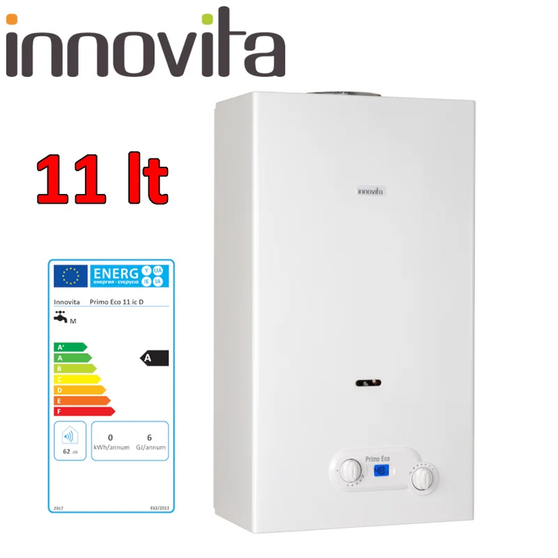Chauffe-eau instantané à gaz INNOVATE PRIMO ECO 11 ic D GPL - 11 L à faibles émissions de NOx, avec chambre ouverte et allumage ionisé.
