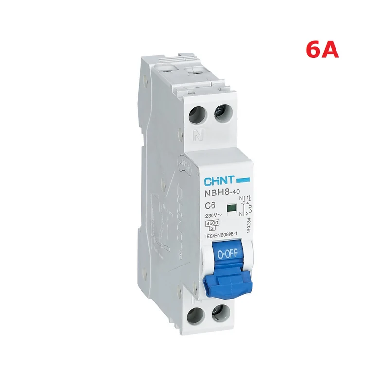 Disjoncteur NBH8-40 C6 1P + N, 4,5 kA, 6 A