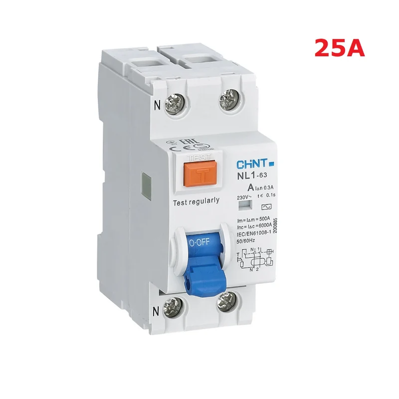 Commutateur différentiel bipolaire pur NL1 AC30 6 kA 2 x 25 ampères