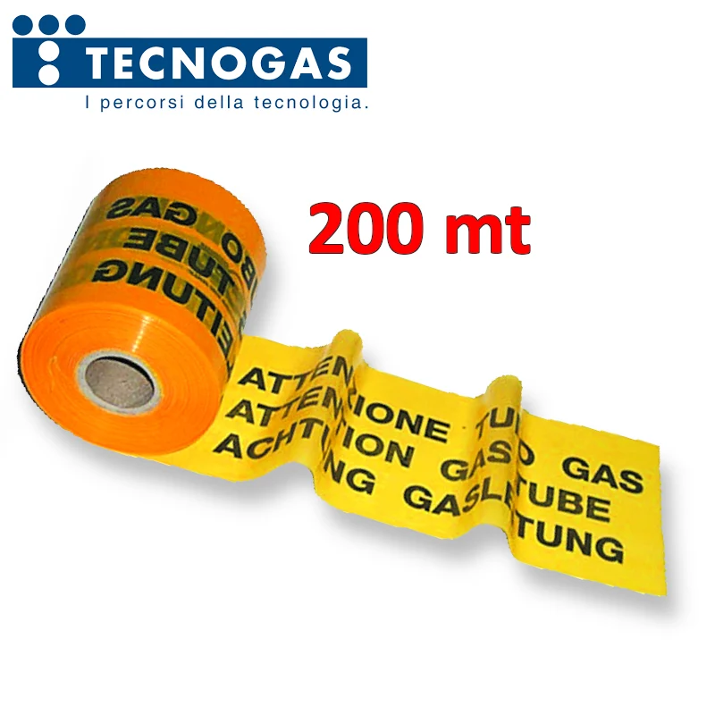 Rouleau de ruban de signalisation H. 1,20 x 200 m - AVERTISSEMENT CONDUITE DE GAZ