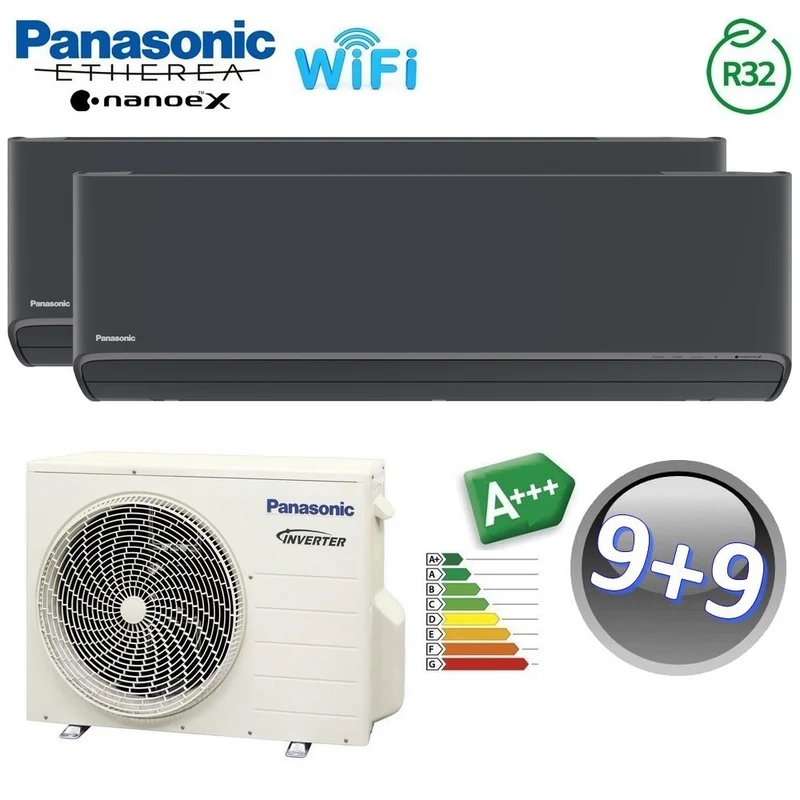 Climatiseur split double Panasonic ETHEREA GRIS GRAPHITE 9000+9000 BTU A+++ WIFI NanoeX