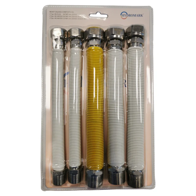 Kit de raccordement pour chaudière - 5 tuyaux flexibles en acier revêtu 2 x 1/2'' + 3 x 3/4''