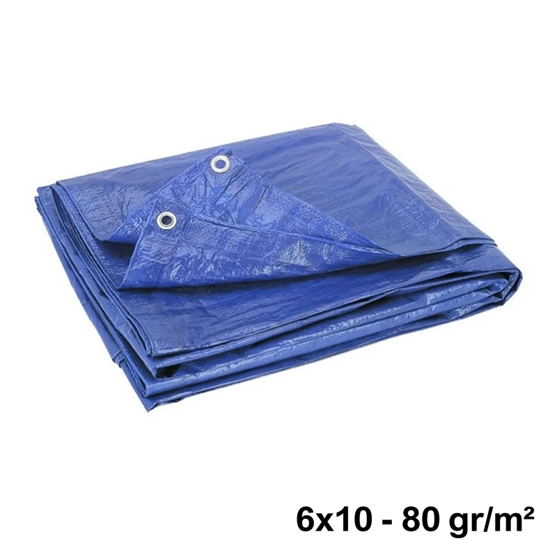 Bâche imperméable à œillets, 6 x 10 m, bleue, 80 g/m² - jardin et...
