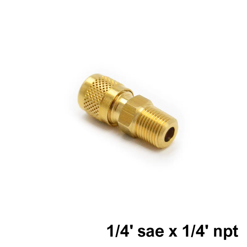 Raccord droit en laiton 1/4'' SAE x 1/4'' NPT avec valve et bouchon à emboîter