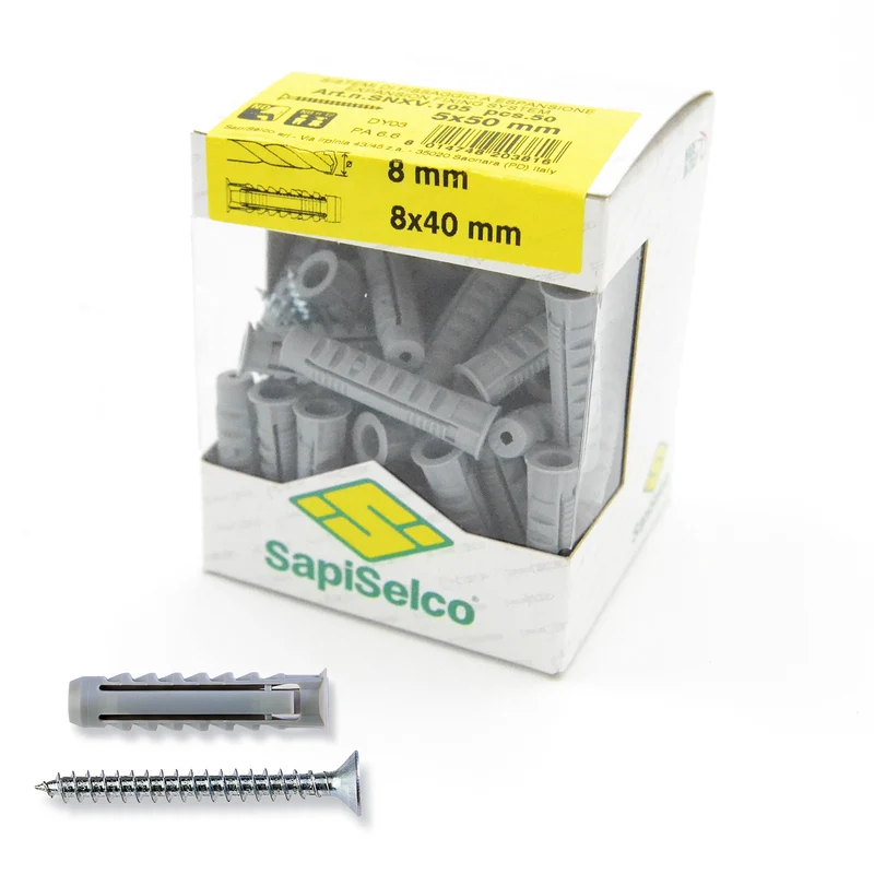 Kit de vis et chevilles en nylon de 8 mm pour la fixation de conduits et diverses applications - Boîte de 50 pièces