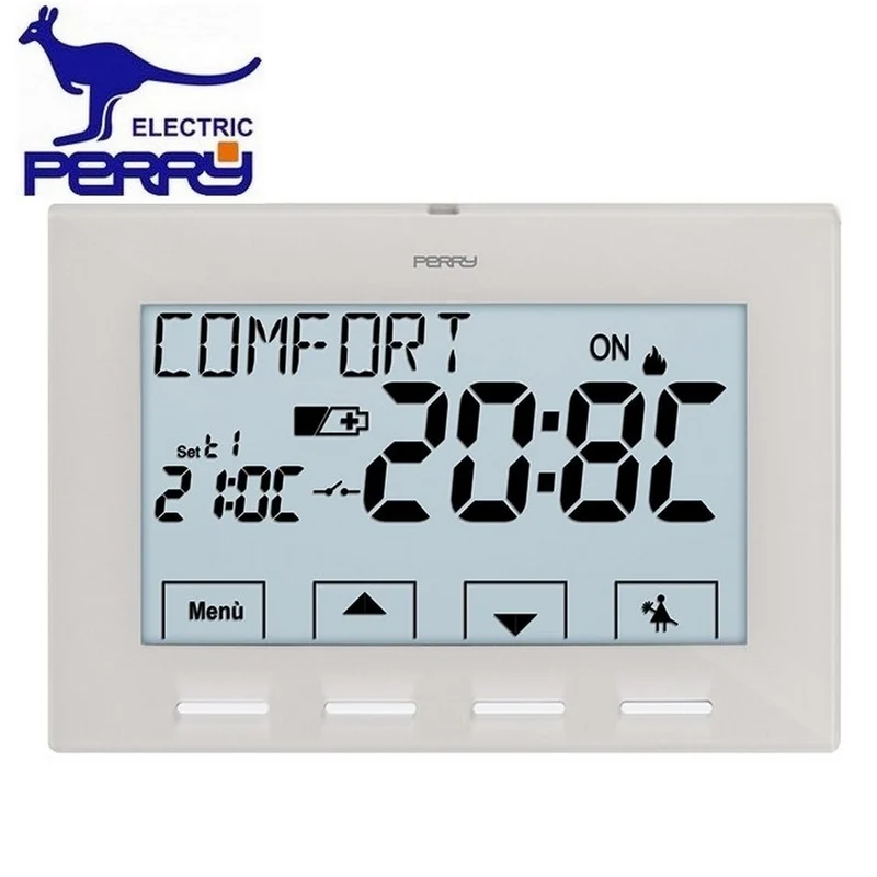 Thermostat numérique mural rétroéclairé Perry 1TPTE029B - Série NEXT, 220 V, blanc