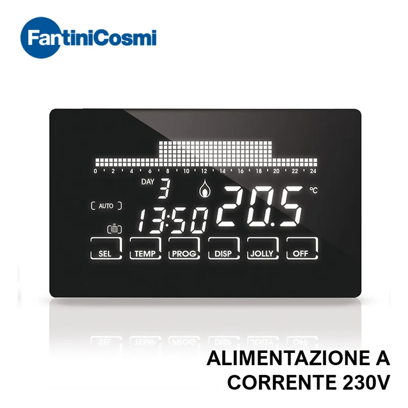Chronothermostat Fantini Cosmi CH193 à écran tactile ultra-plat avec programmation hebdomadaire, 230 V