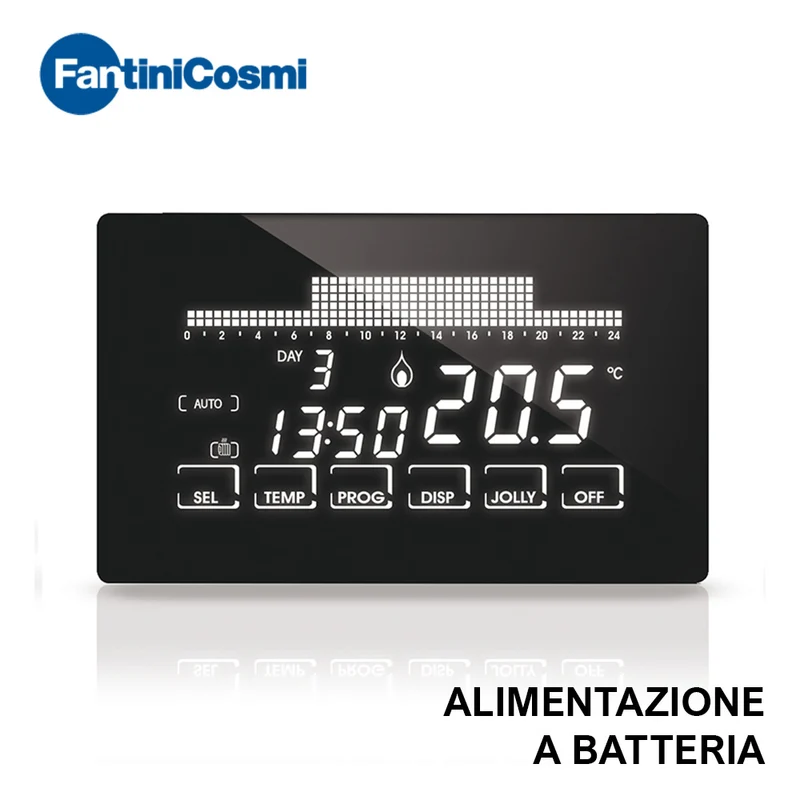 Chronothermostat Fantini Cosmi CH191 à écran tactile ultra-plat avec programmation hebdomadaire des piles