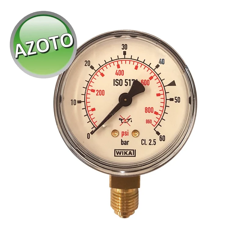 Manomètre 0-60 bar pour azote, raccord 1/4 avec joint