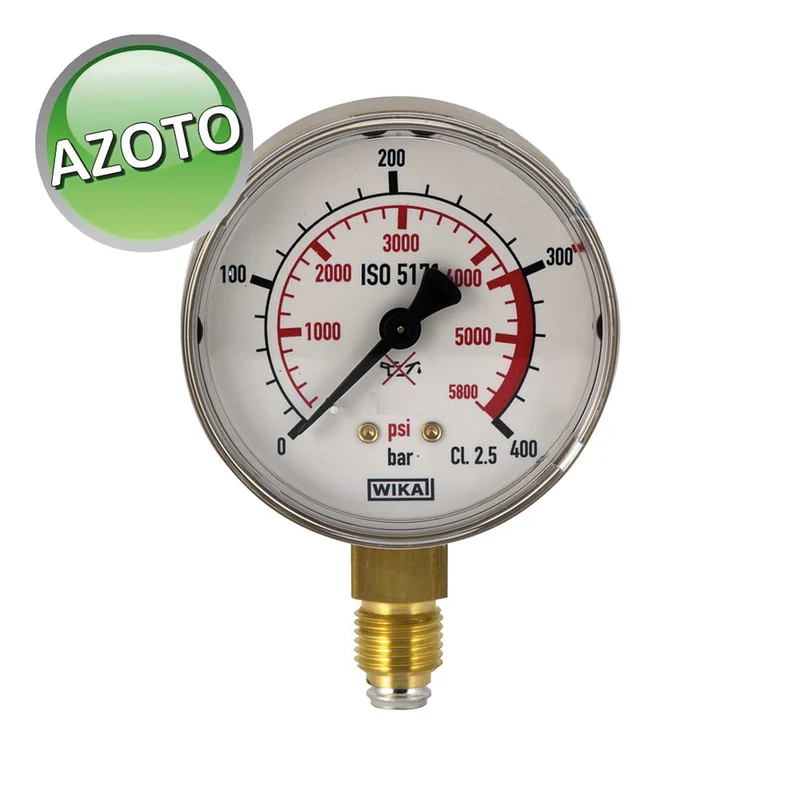 Manomètre 0-400 bar pour azote, raccord 1/4 avec joint