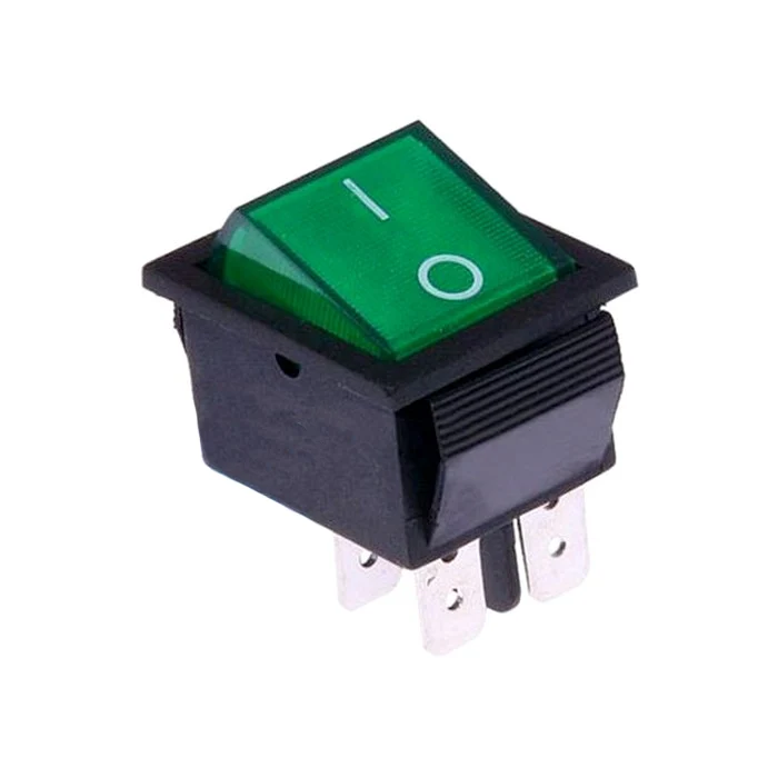 Interrupteur bipolaire lumineux vert - 22 x 30 mm 20 A 4 C