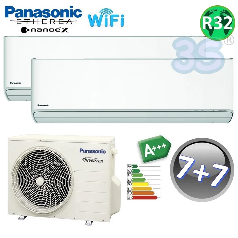 Climatiseur split bi-split Panasonic ETHEREA R32 7000+7000 BTU A+++ avec NanoeX WIFI