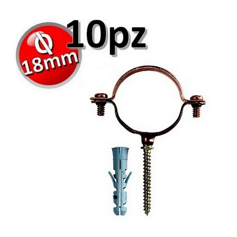 Collier de tuyau en cuivre D.18 avec vis et bouchon - lot de 10