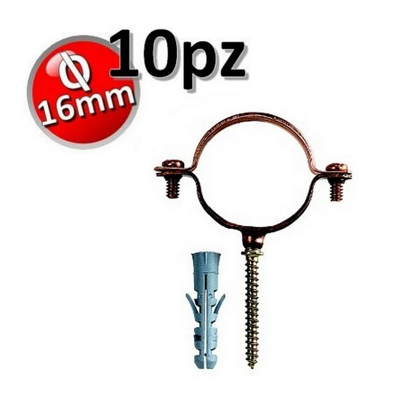Collier en cuivre pour tuyaux en cuivre D.16 avec vis et bouchon - lot de 10 pièces