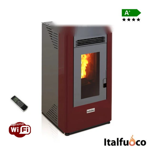 Poêle à pellets Italfuoco Acciaio puissance 7Kw 160 m³ bordeaux avec télécommande