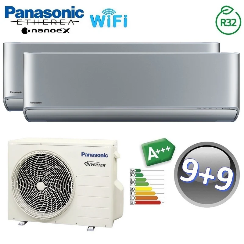 Climatiseur split bi-split ETHEREA SILVER SILVER Panasonic 9000+9000 btu A+++ WIFI NanoeX
