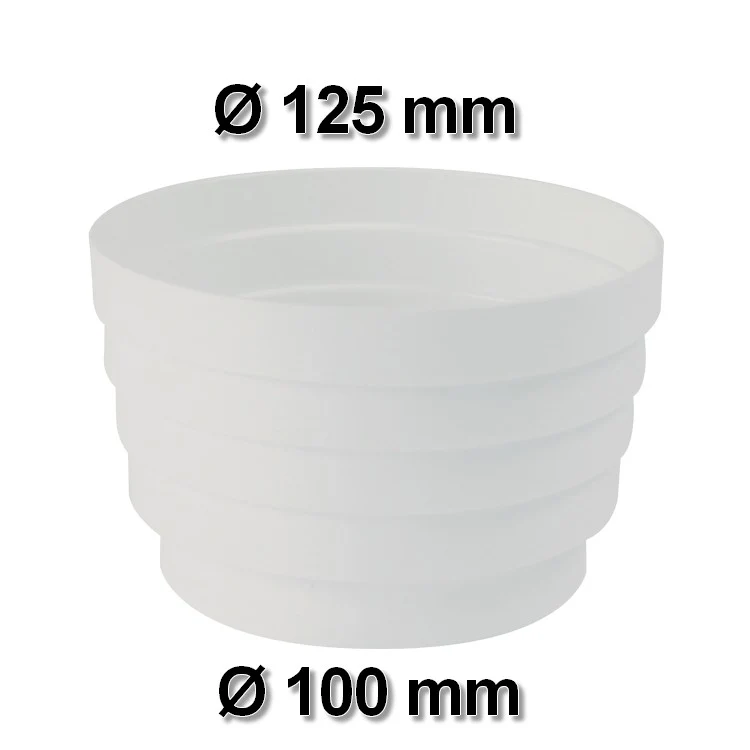 Réducteur multiconique circulaire Ø 125 - 120 - 110 - 100 mm en plastique pour conduits d'air de hottes de cuisine VMC