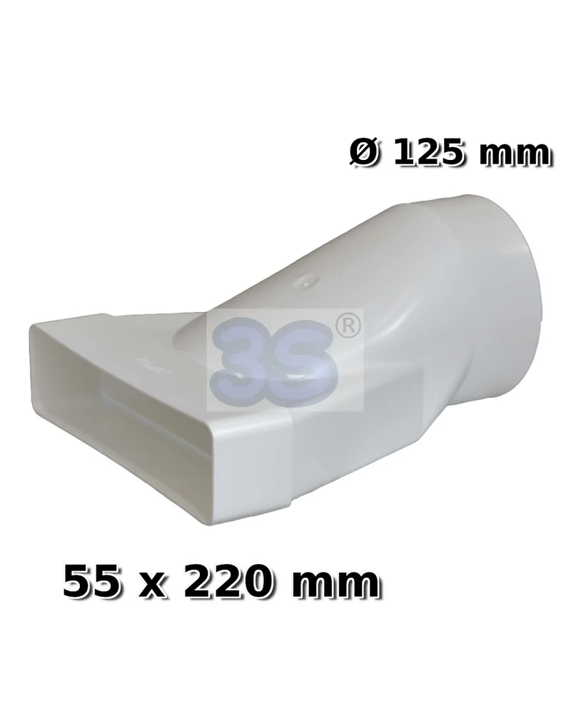 Adaptateur circulaire rectangulaire 55 x 220 mm - Ø 125 mm en plastique pour conduit de hotte de cuisine VMC