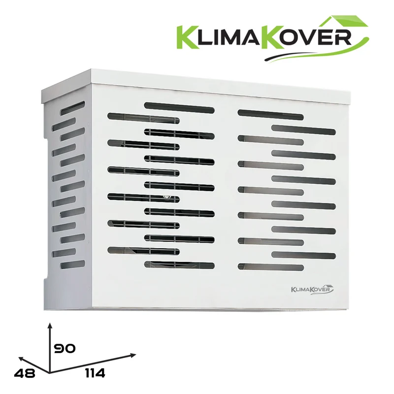 Cache-climatiseur design KLIMAKOVER K-114W, 114 x 90 x 48 cm, blanc, en aluminium, pour unités extérieures