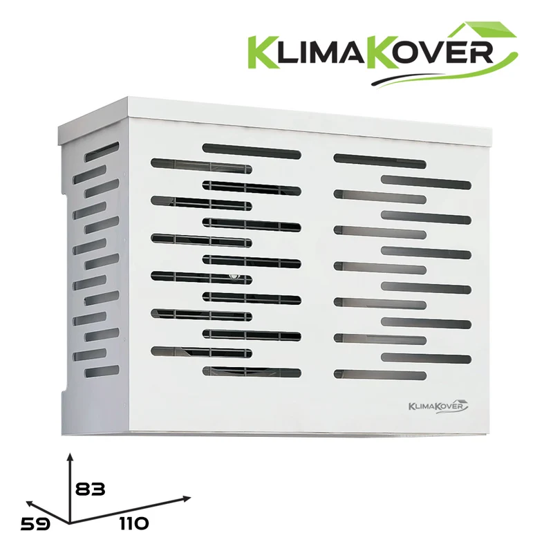 Cache-climatiseur design KLIMAKOVER K-110W, 110 x 83 x 59 cm, blanc, en aluminium, pour unités extérieures