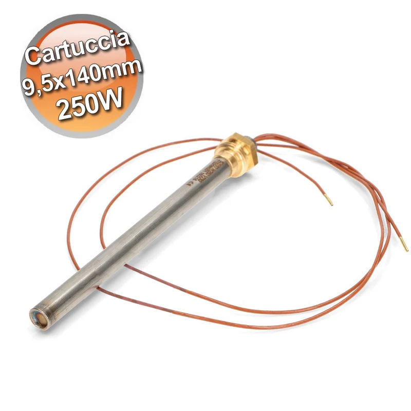 Bougie d'allumage pour poêle à granulés, 9,5 x 140 mm, résistance de 250 W