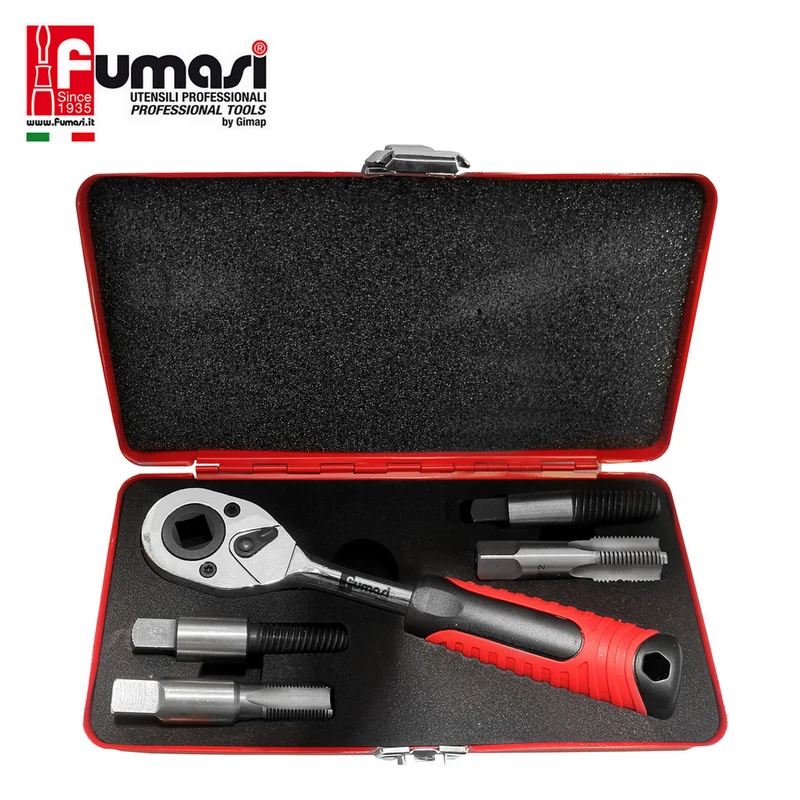 Kit d'extraction et taraud pour filetage de tuyaux G 1/2 et 3/8 avec cliquet réversible
