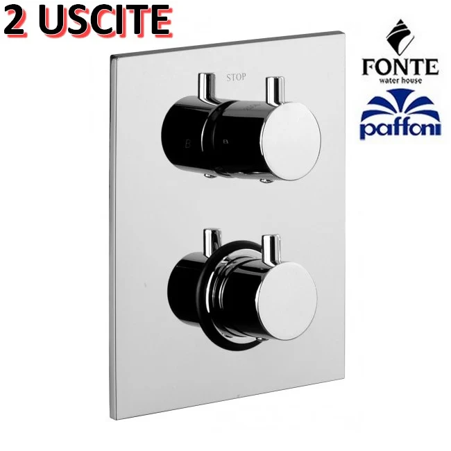 Mitigeur thermostatique de douche intégré avec inverseur 2 voies - LIQ518 CR LIGHT, plaque rectangulaire Paffoni